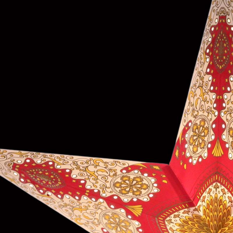 Royal rot/weiß Glitter  - Faltbarer Leuchtstern, Weihnachtsstern aus Papier mit 5 Zacken, 60 cm